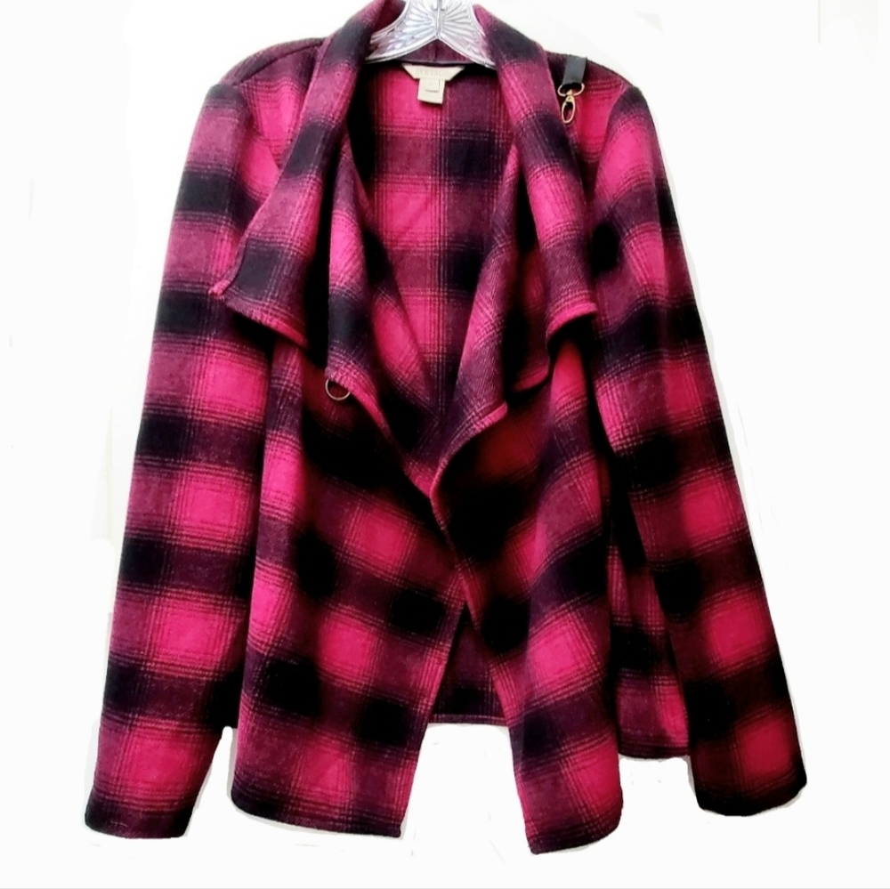 Stetson Buffalo Pink Black Plaid Wool Blend Jacket Side Toggle Cowl Neckline XL